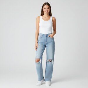 Zara High-Waist Ripped Wide Leg Mom Fit Jeans – Size EUR 34